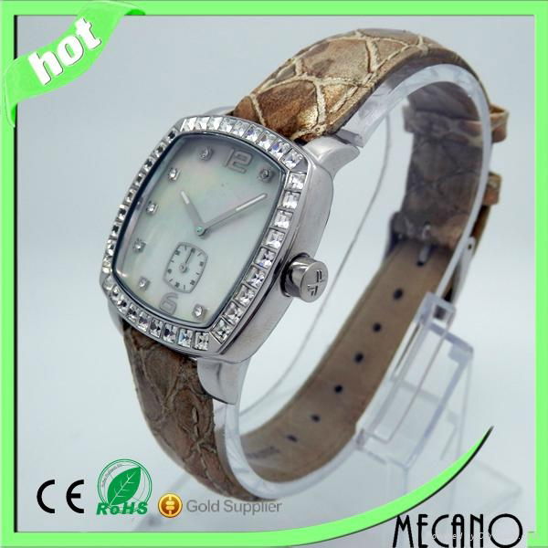 High quality Stainless steel watch with diamond square 3ATM leather watch  2