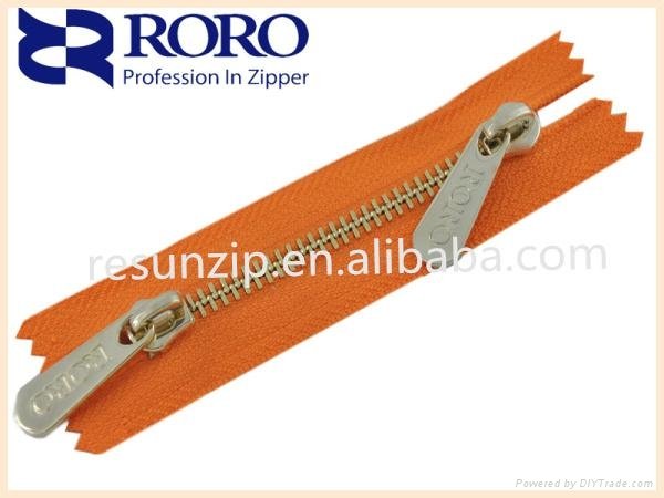 2014 RORO No.5 gold Y teeth zippe with double slider