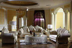 European Style Neo-Classical Living Room Furniture, Genuine Leather Sofa, Luxury