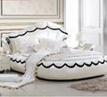 Bisini Modern White Oval Genuine Leather Bed, Double Bed