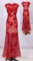  Red Embroidered Long Cap Sleeve See Through Evening Dresses   1