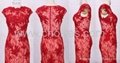  Red Embroidered Long Cap Sleeve See Through Evening Dresses   2