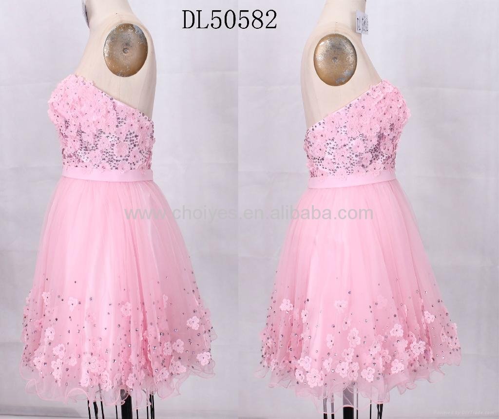 Pink Flower Sweetheart Short Tulle Hot-Fix Graduation Dress 4