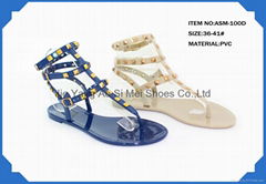 Latest model summer popular lady pvc clear jelly flat sandals 