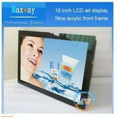 Acrylic front frame 19 inch led advertising display  