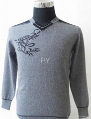 2014 classic style grey Vneck 12 needle man's cashmere sweater 011