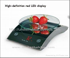 Unique curve safety glass luxury surface RED LED kitchen scale