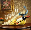 Resin Peacock Peafowl Crafts Red Wine Bottle Holder Shelf with Wine Glass for Ho 1