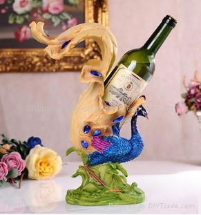 Resin Peacock Peafowl Crafts Red Wine Bottle Holder Shelf with Wine Glass for Ho 4