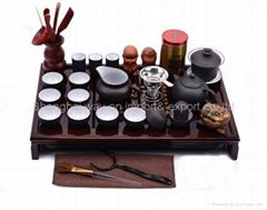 Yixing Red teapot kung fu sets with solid wood tea tray