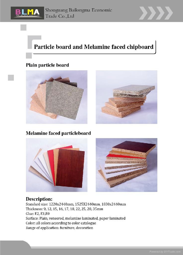 particle board and melamine faced particle board