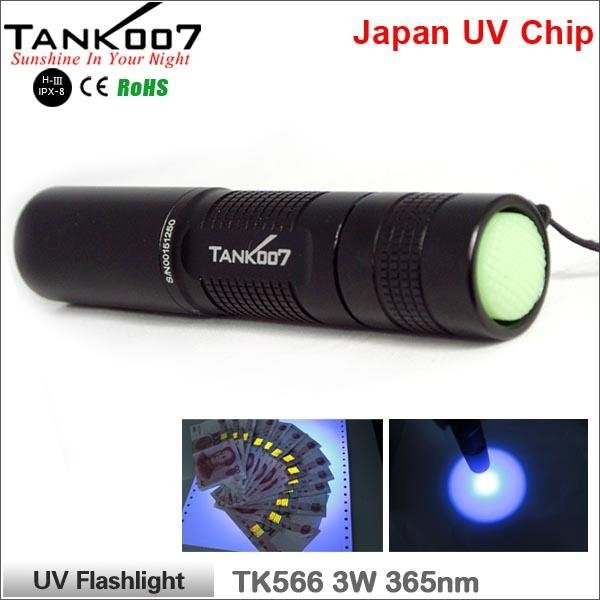 3w flashlight with 1w 395nm Japan high quality UV chip TANK007 TK566  1