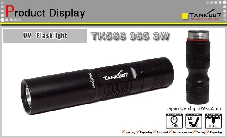 3w flashlight with 1w 395nm Japan high quality UV chip TANK007 TK566  2