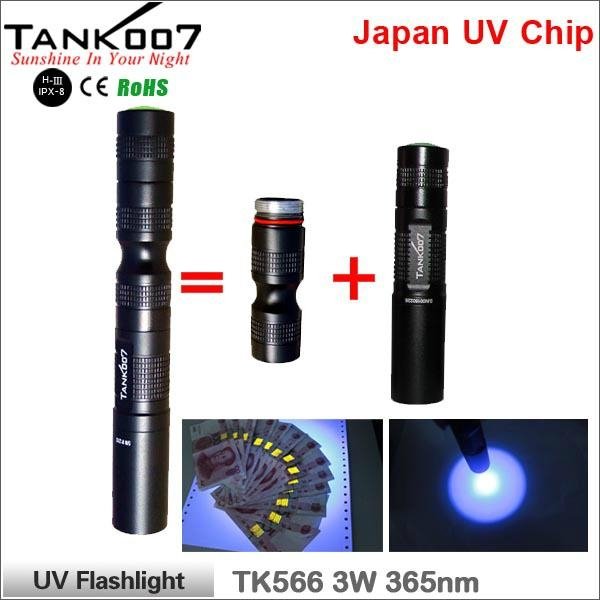 3w flashlight with 1w 395nm Japan high quality UV chip TANK007 TK566  3