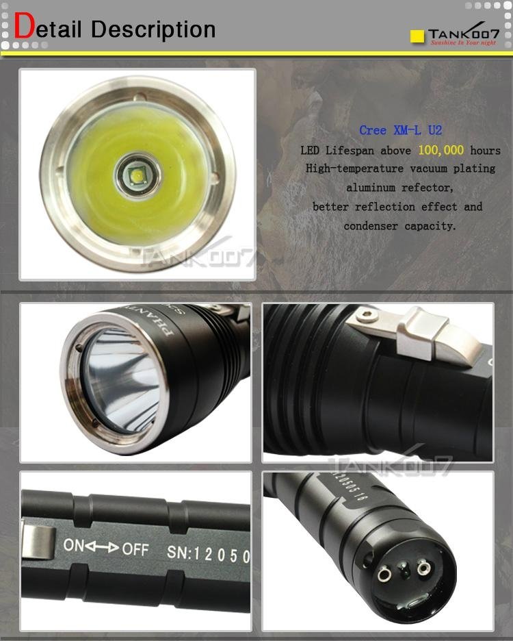 Professional led flashlight dvr(200 meters diving) TANK007 D60  4