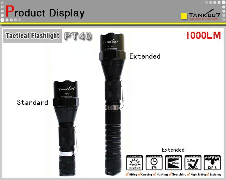 new tactical flashlight with pocket clip TANK007 PT40 