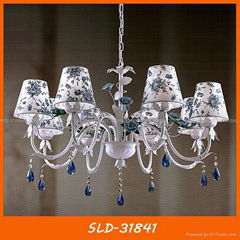 Beautiful fabric chandelier with ceramic rose