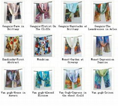 100% silk scarf shawl digital printing famous oil paintings
