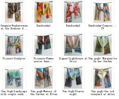 100% silk scarf shawl digital printing famous oil paintings 2