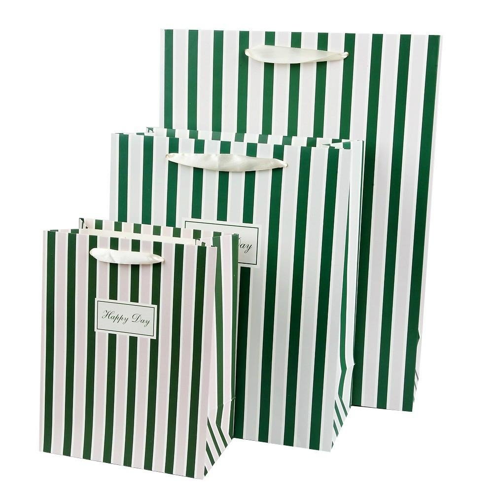 zhejiang china favorable white cardboard Wholesale Green stripe gift paper bags