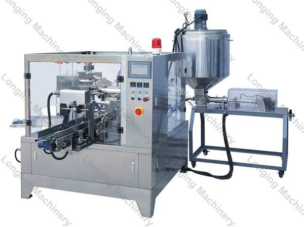 Automatic liquid and paste pouch weighing packing machine