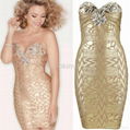 Crystal Embellished Gold Printed Bandage Dress 1