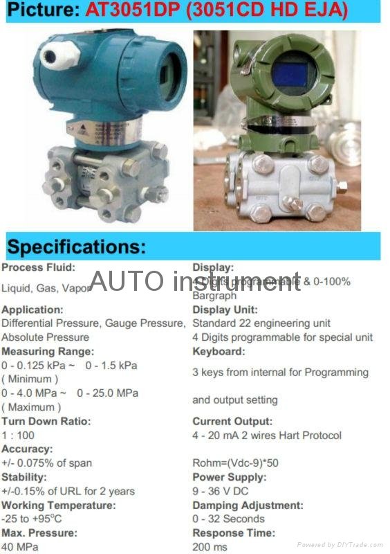 smart 3051DP pressure transmitter 4-20ma output 2