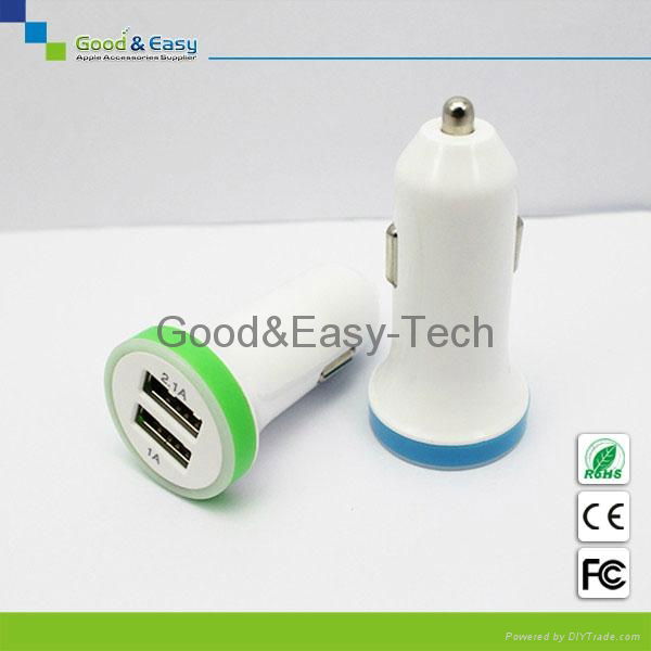  High quality 1A 2.1A dual USB Car Charger CE.RoHS.FCC certificates
