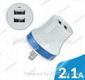 New mini travel charger for mobile phone, dual usb 2