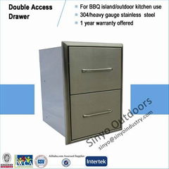 BBQ island component stainless steel built in double access drawer 15 inch.