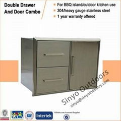 BBQ island component built-in stainless double drawer and door combo