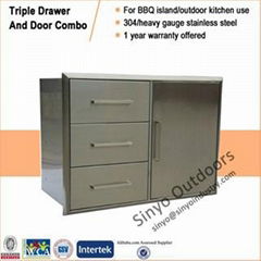 BBQ island component built-in stainless triple drawer and door combo