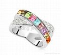 Stainless steel shiny crystal wedding ring 2