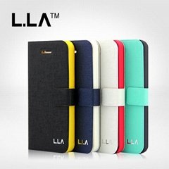 L.LA Original Two-tone Color Pu Leather Flip Cover Case For iPhone 5 5S Free Shi
