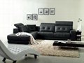 950 Newest adjustable headrest black leather corner sofa