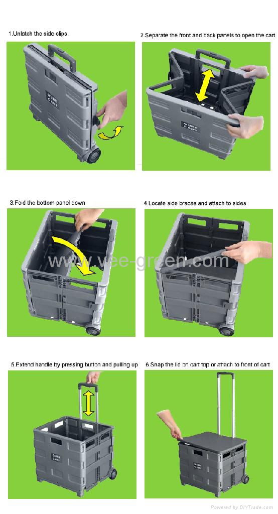 Plastic Folding Shopping Cart with Telescopic Handle 3