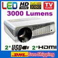 3000 Lumens LED 3D projector Full HD