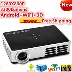 3300 Lumens Mini Portable DLP Digital 3D Android Portable Projector Full HD Home