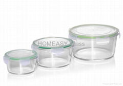 round pyrex glass food container box