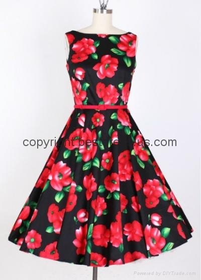 Vintage Floral Print Retro 50s 60s swing Pinup Rockabilly Housewife Dress 2