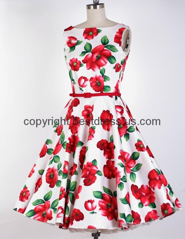 Vintage Floral Print Retro 50s 60s swing Pinup Rockabilly Housewife Dress