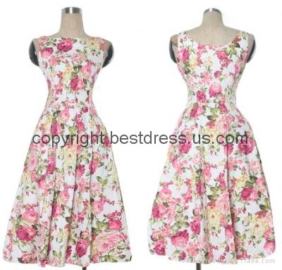 Vintage Floral Print Retro 50s 60s swing Pinup Rockabilly Housewife Dress 4