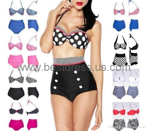 Popular Swimwear Vintage Push Up Bandeau HIGH WAISTED Bikini Set Bathing Suit S  4