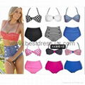 Popular Swimwear Vintage Push Up Bandeau HIGH WAISTED Bikini Set Bathing Suit S  5