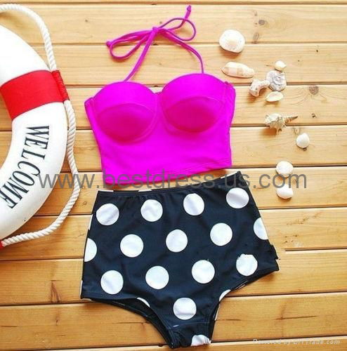 Hot Sales Swimwear Vintage Push Up Bandeau HIGH WAISTED Bikini Set Bathing Suit