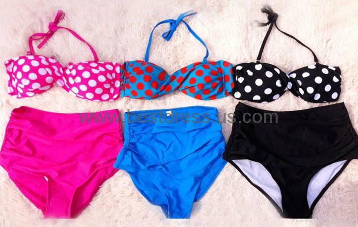 Hot Sales Swimwear Vintage Push Up Bandeau HIGH WAISTED Bikini Set Bathing Suit 4