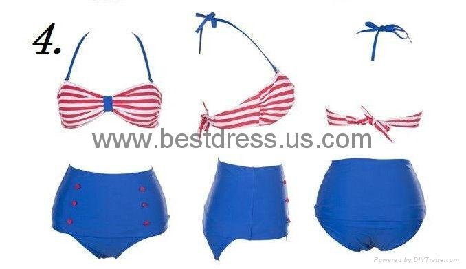 Hot Sales Swimwear Vintage Push Up Bandeau HIGH WAISTED Bikini Set Bathing Suit 5