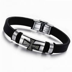 316L stainless steel and silicon Cross men's bracelet