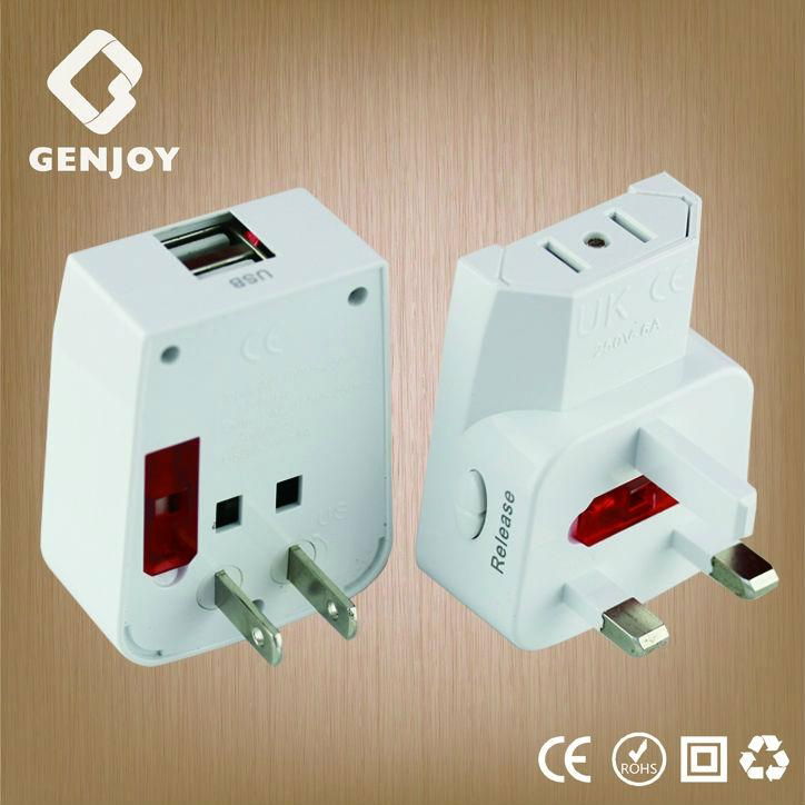 2014 Shanghai GENJOY universal travel plug adapter with USB 2