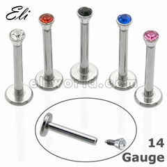 316l Steel Internally Threaded Labret with Gem